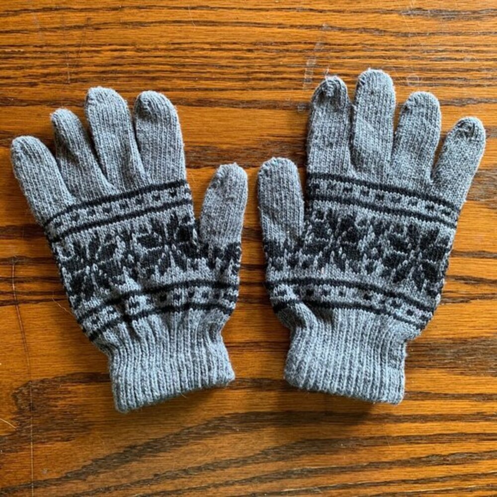Gray‎ Black Nordic Snowflake Knit Winter Gloves Fairisle